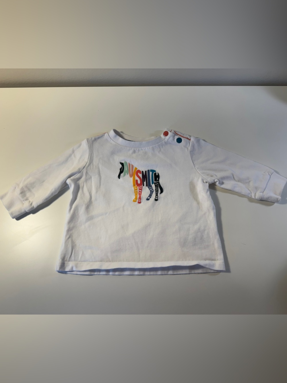 Paul Smith Baby White long Sleeve Tee with Rainbow Zebra Logo Print